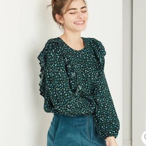 Wild fable blue floral top with frills